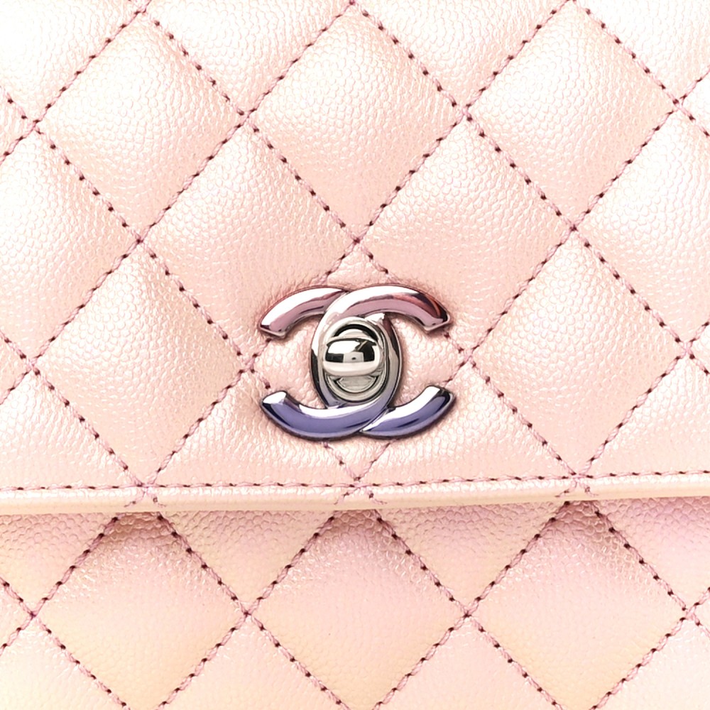 Iridescent Caviar Quilted Mini Coco Handle Flap Pink