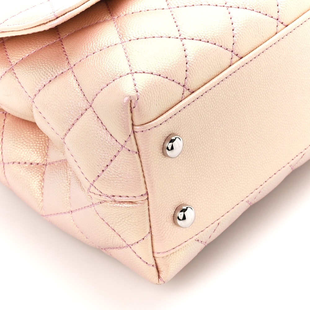 Iridescent Caviar Quilted Mini Coco Handle Flap Pink