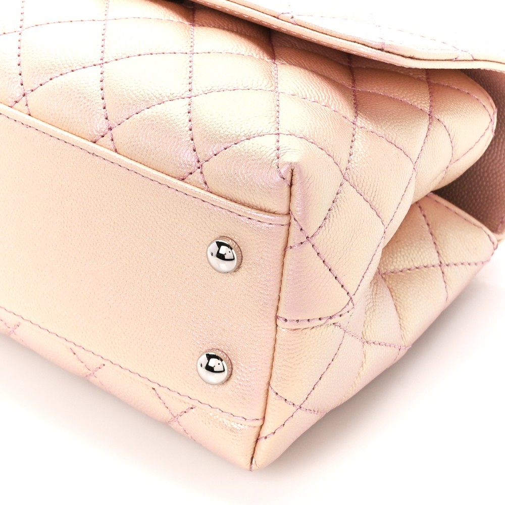 Iridescent Caviar Quilted Mini Coco Handle Flap Pink