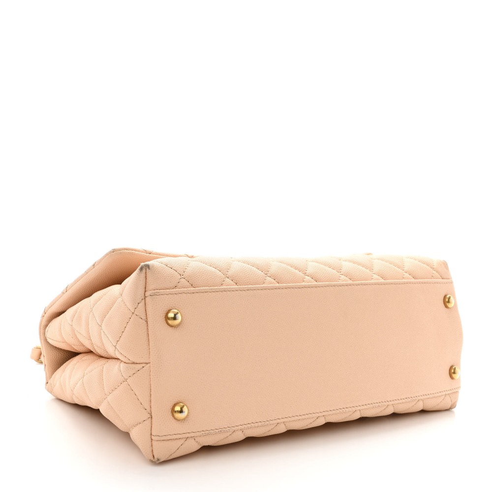 Caviar Quilted Small Coco Handle Flap Beige