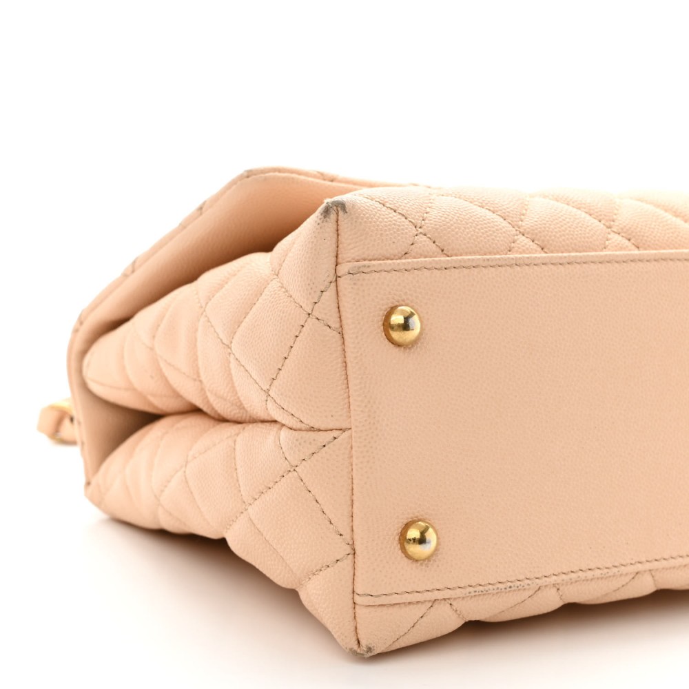 Caviar Quilted Small Coco Handle Flap Beige