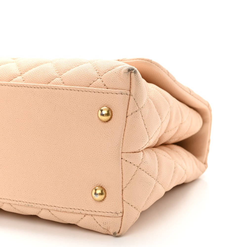 Caviar Quilted Small Coco Handle Flap Beige