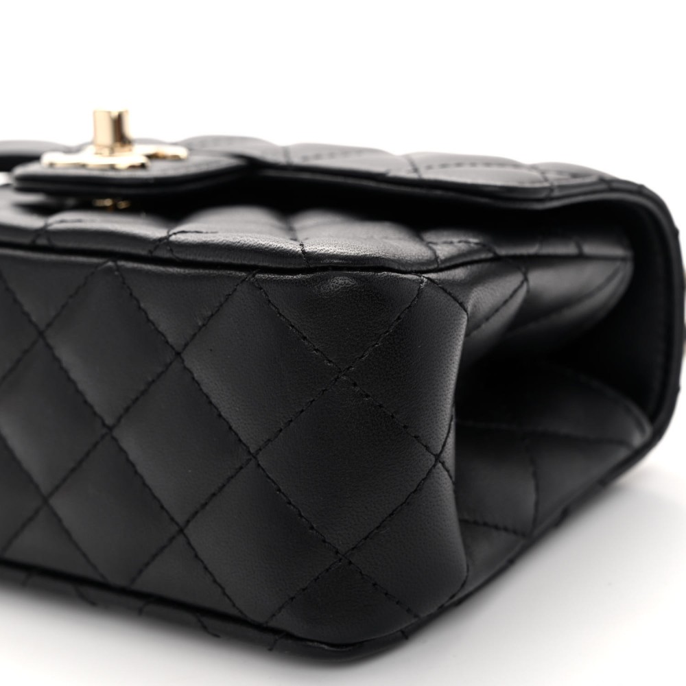 Lambskin Quilted Mini Crystal Top Handle Rectangular Flap Black