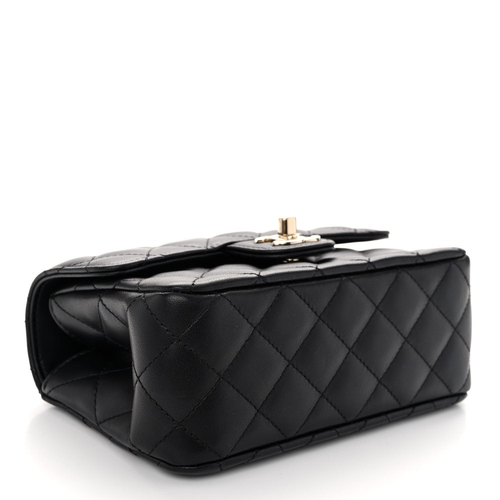 Lambskin Quilted Mini Crystal Top Handle Rectangular Flap Black