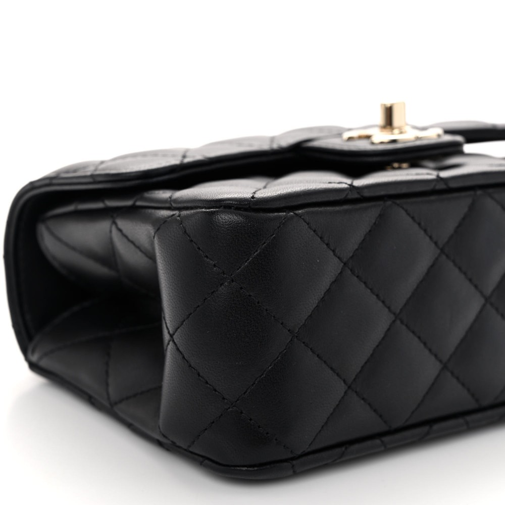 Lambskin Quilted Mini Crystal Top Handle Rectangular Flap Black