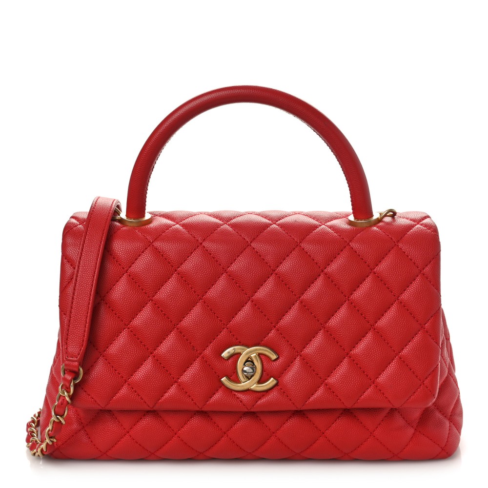 Caviar Quilted Small Coco Handle Flap Red