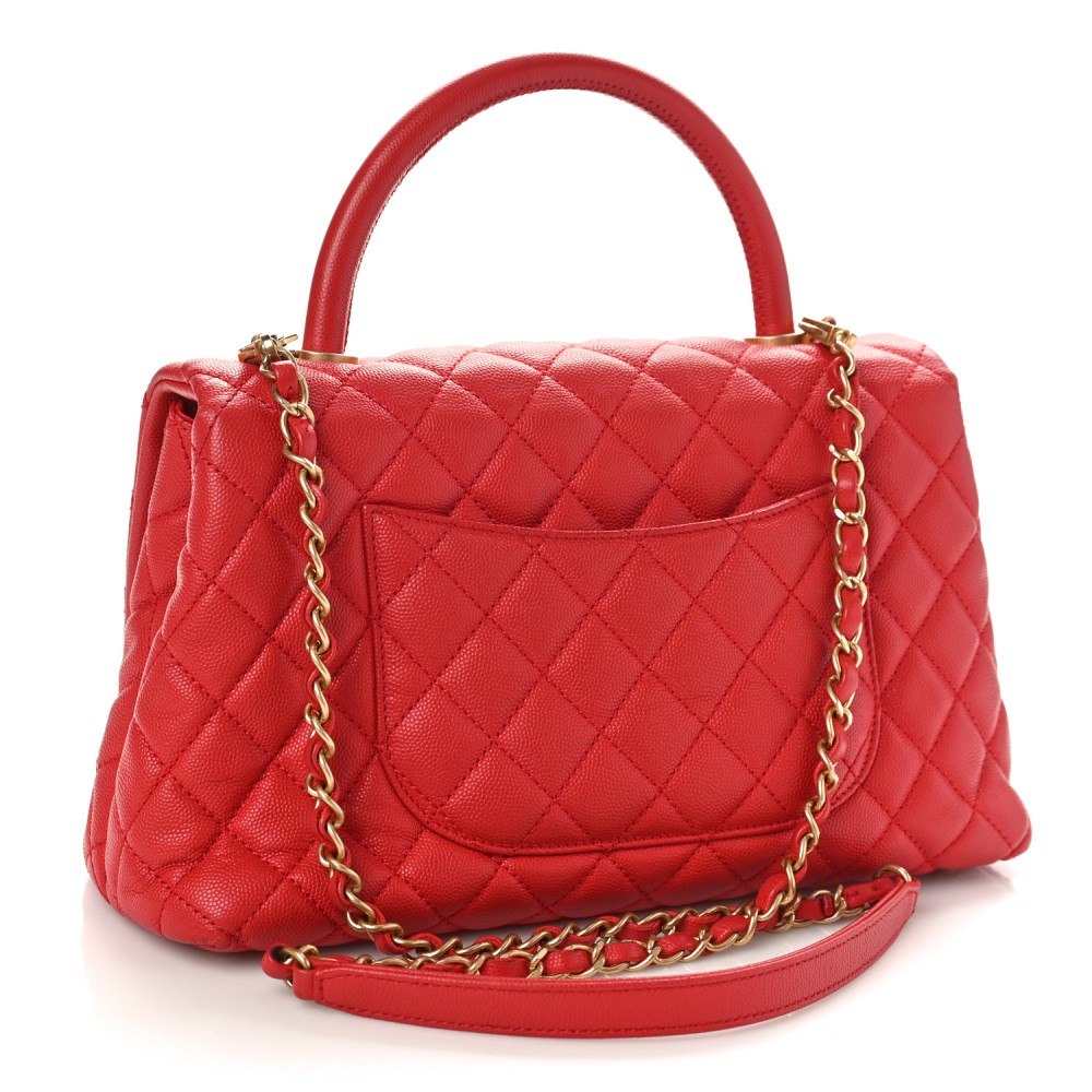 Caviar Quilted Small Coco Handle Flap Red