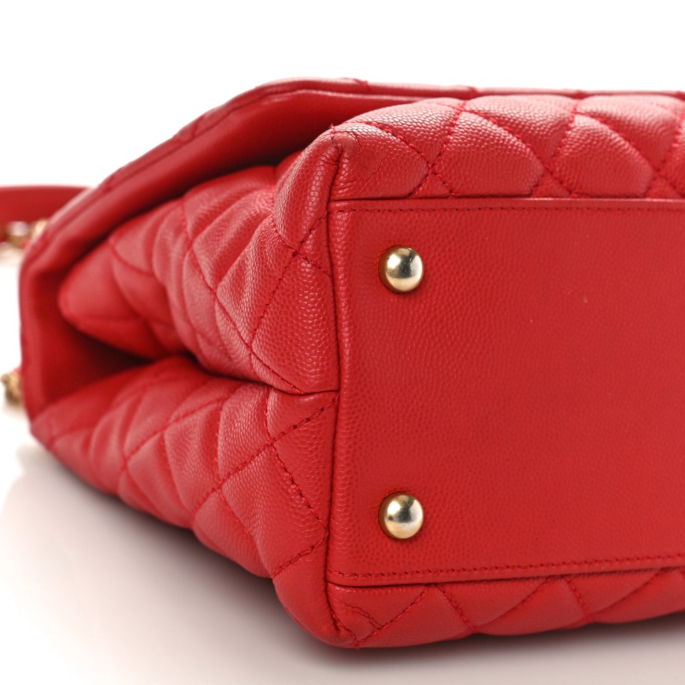 Caviar Quilted Small Coco Handle Flap Red