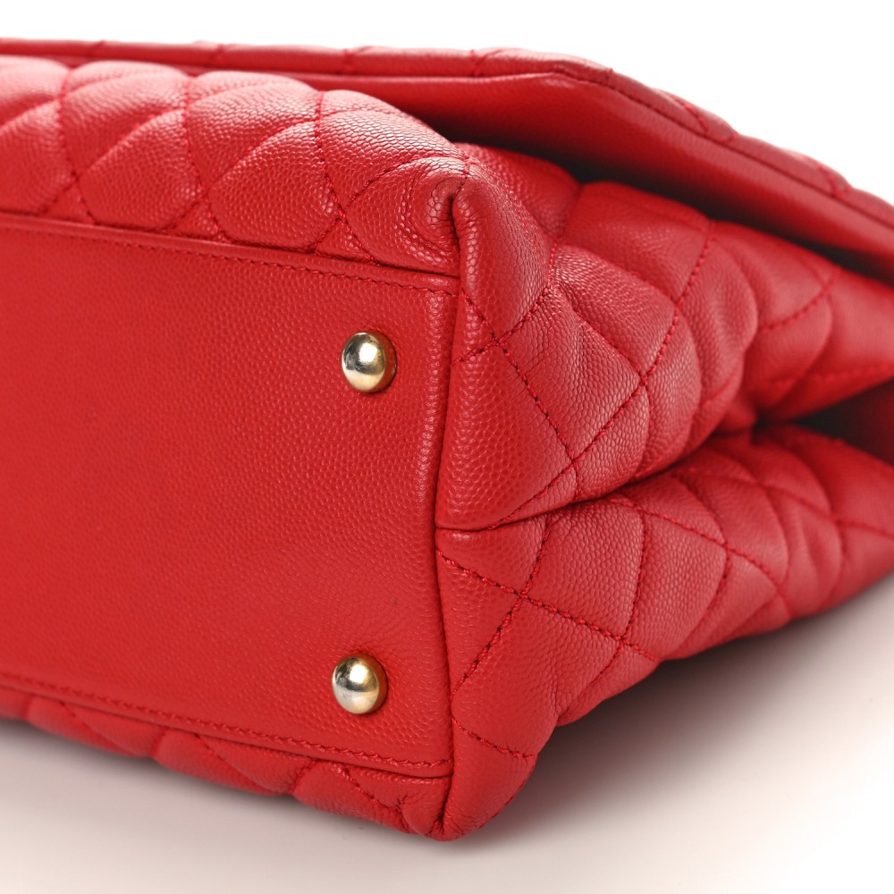 Caviar Quilted Small Coco Handle Flap Red