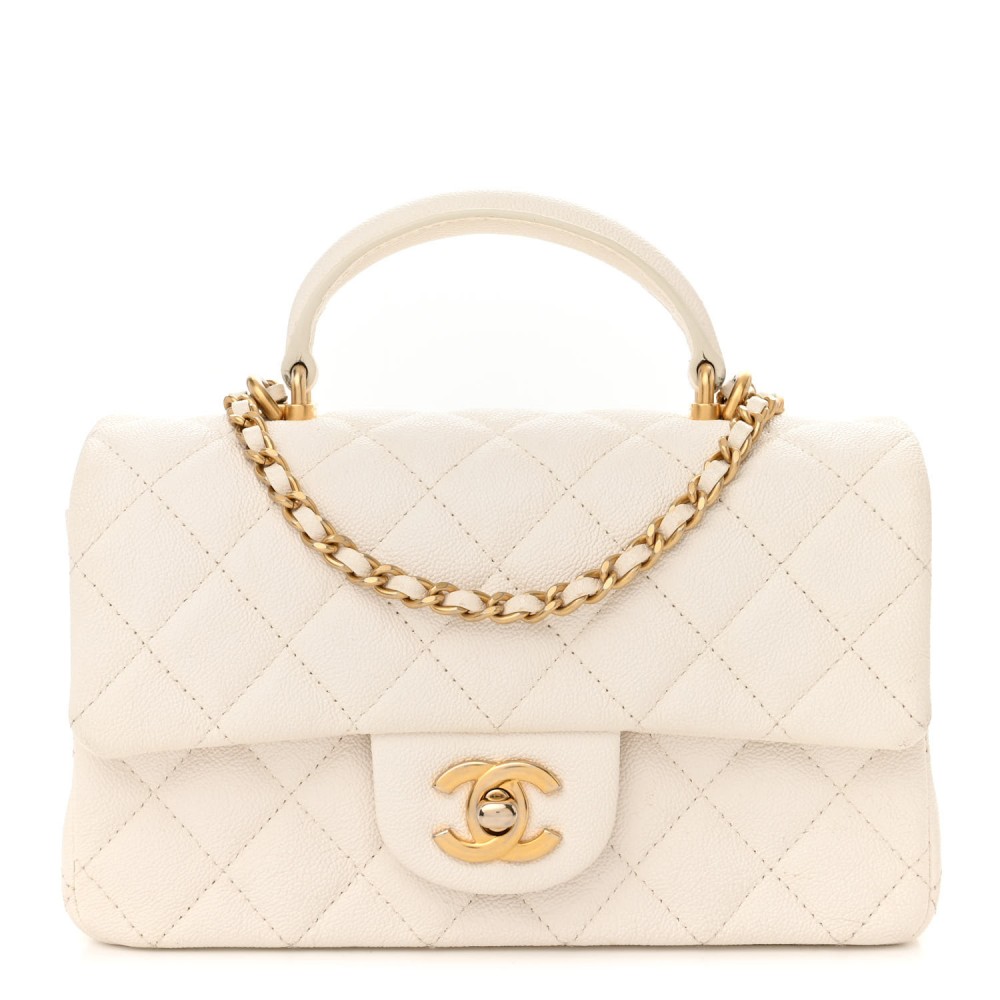 Caviar Quilted Mini Top Handle Rectangular Flap White