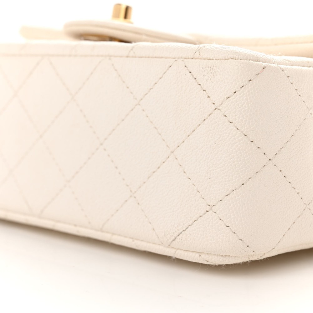 Caviar Quilted Mini Top Handle Rectangular Flap White