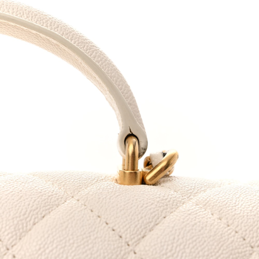 Caviar Quilted Mini Top Handle Rectangular Flap White