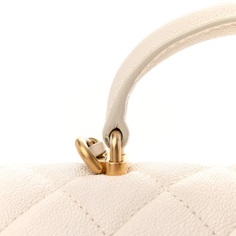 Caviar Quilted Mini Top Handle Rectangular Flap White