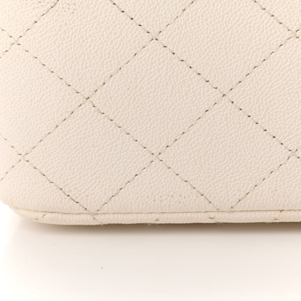 Caviar Quilted Mini Top Handle Rectangular Flap White