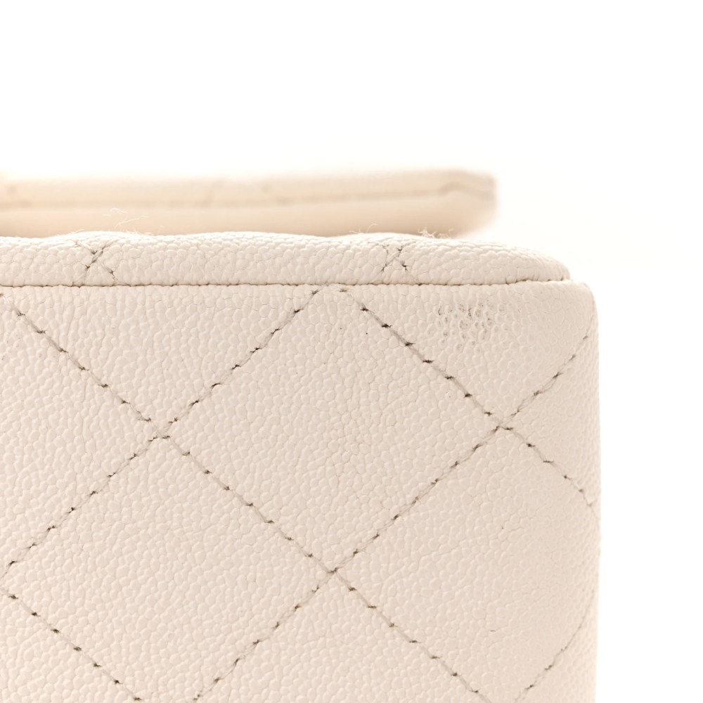 Caviar Quilted Mini Top Handle Rectangular Flap White