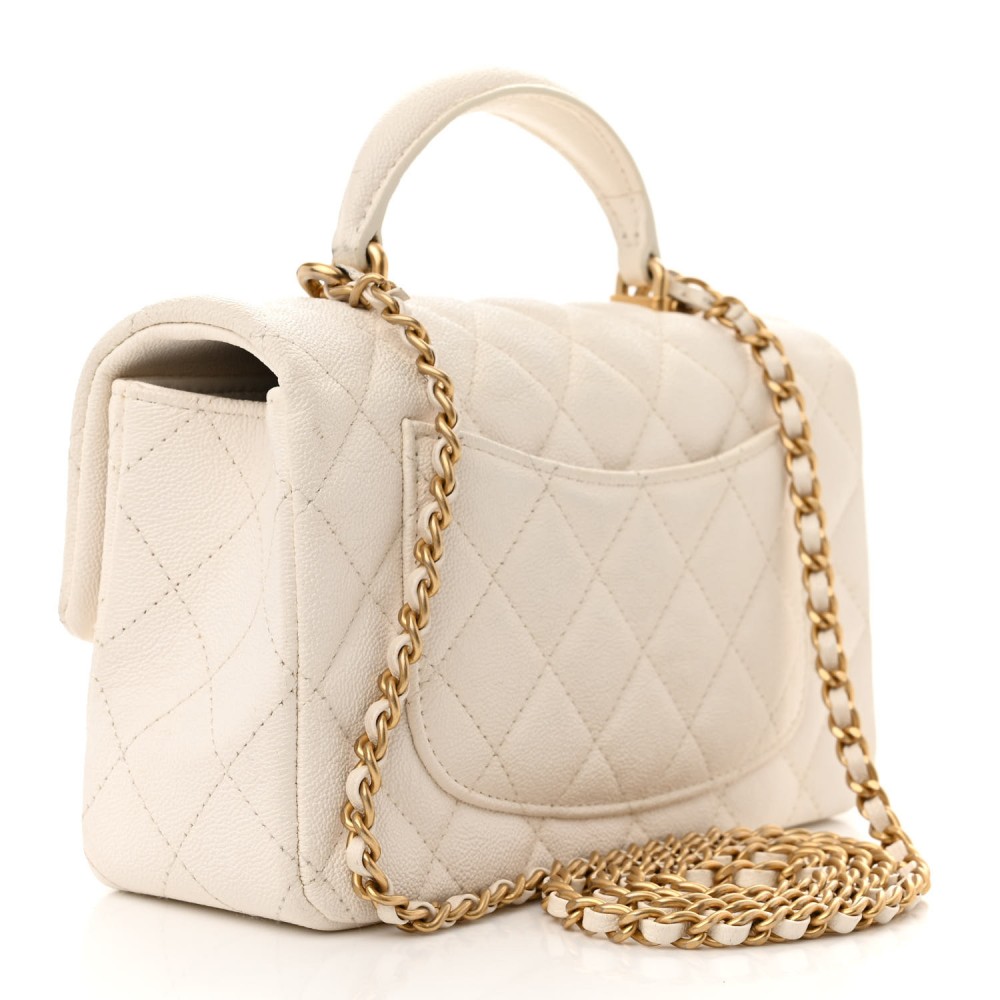 Caviar Quilted Mini Top Handle Rectangular Flap White