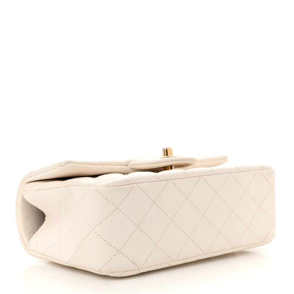 Caviar Quilted Mini Top Handle Rectangular Flap White