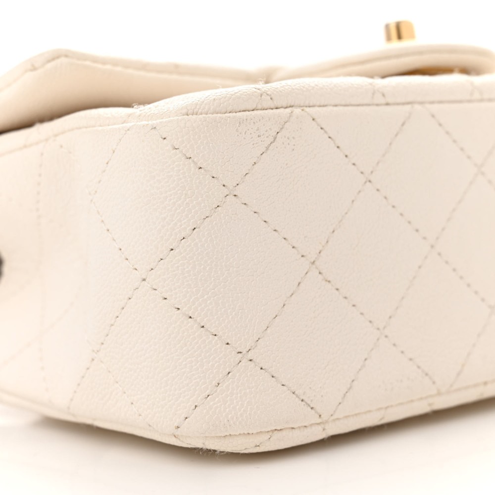 Caviar Quilted Mini Top Handle Rectangular Flap White