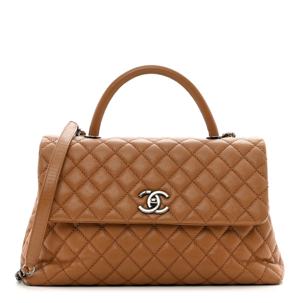 Caviar Quilted Medium Coco Handle Flap Camel