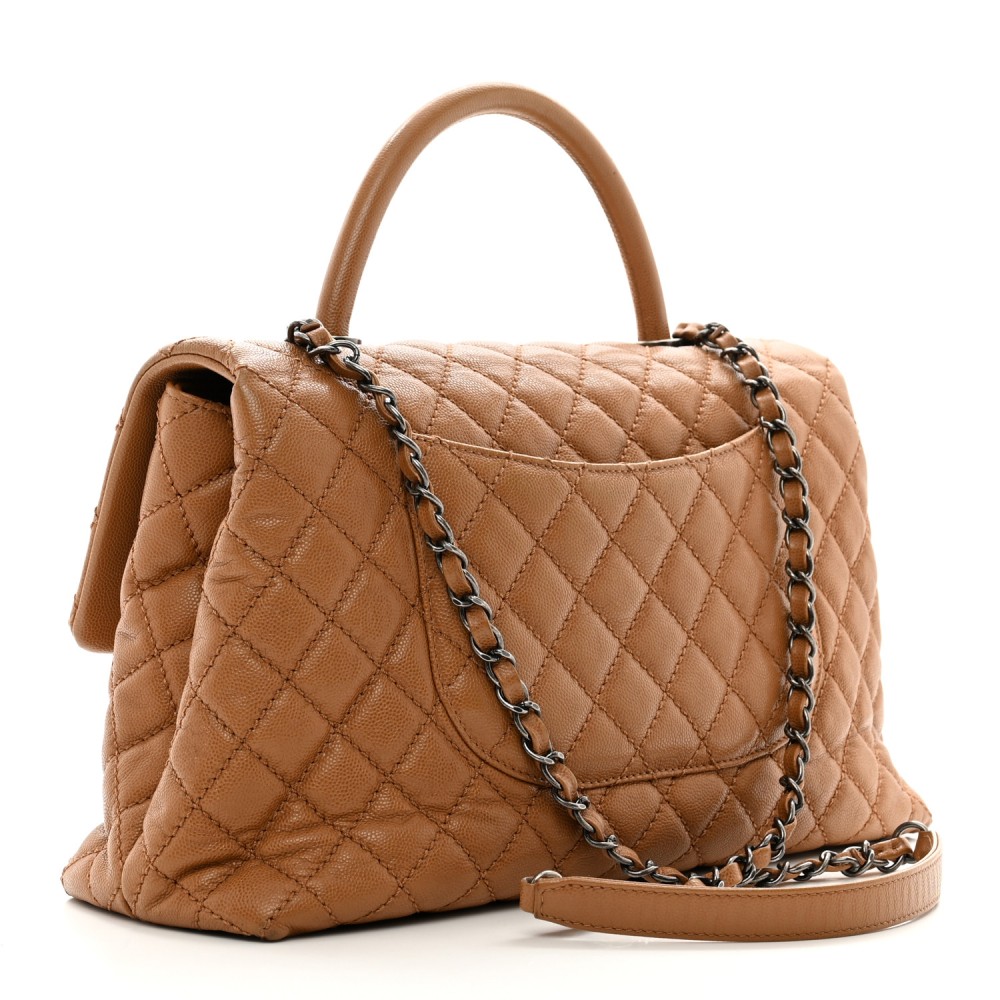 Caviar Quilted Medium Coco Handle Flap Camel