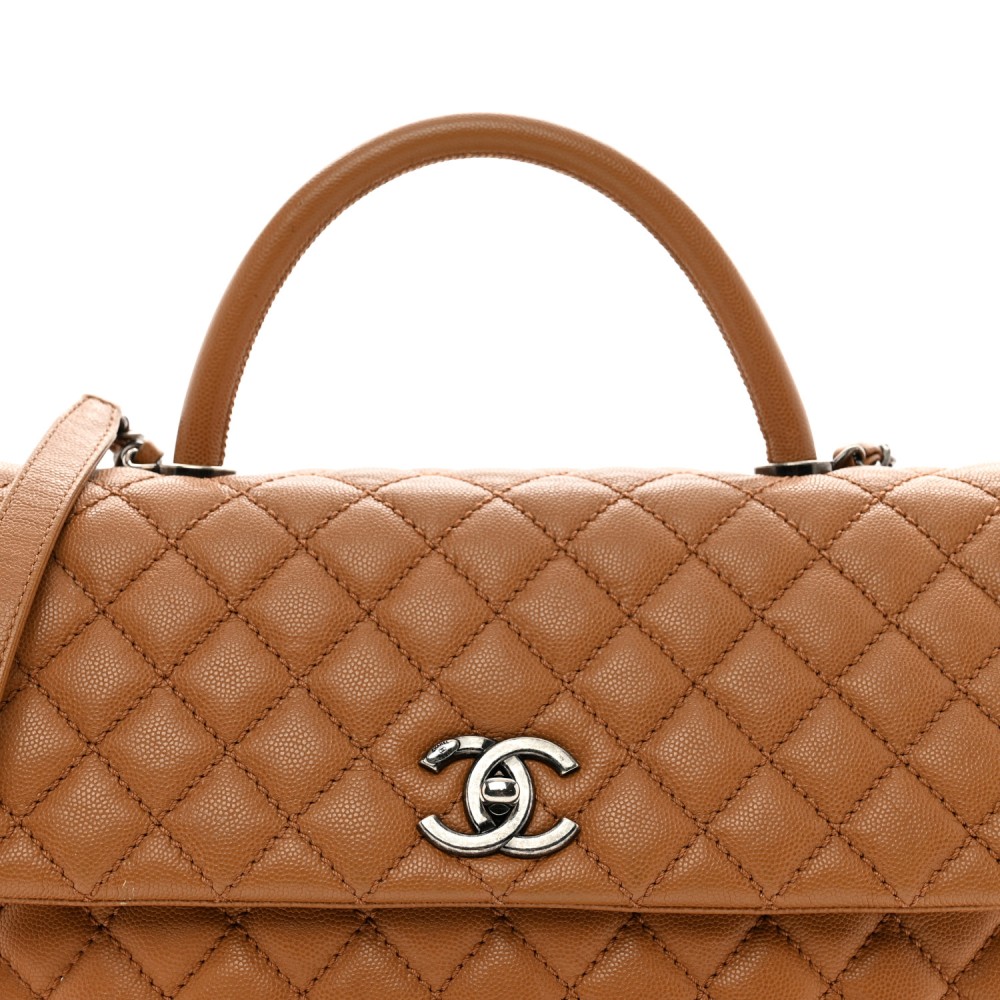 Caviar Quilted Medium Coco Handle Flap Camel