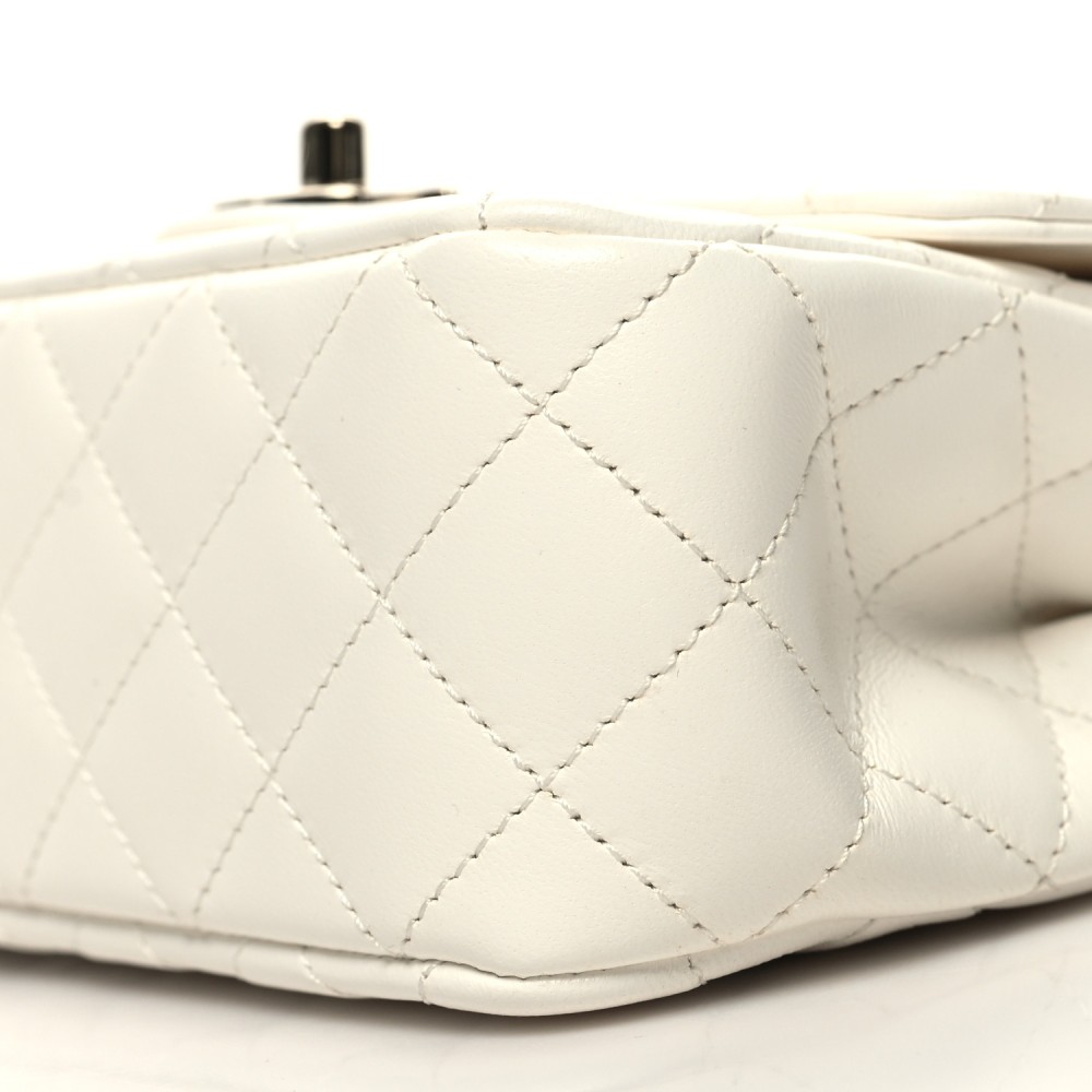 Lambskin Quilted Mini Crystal Top Handle Rectangular Flap White