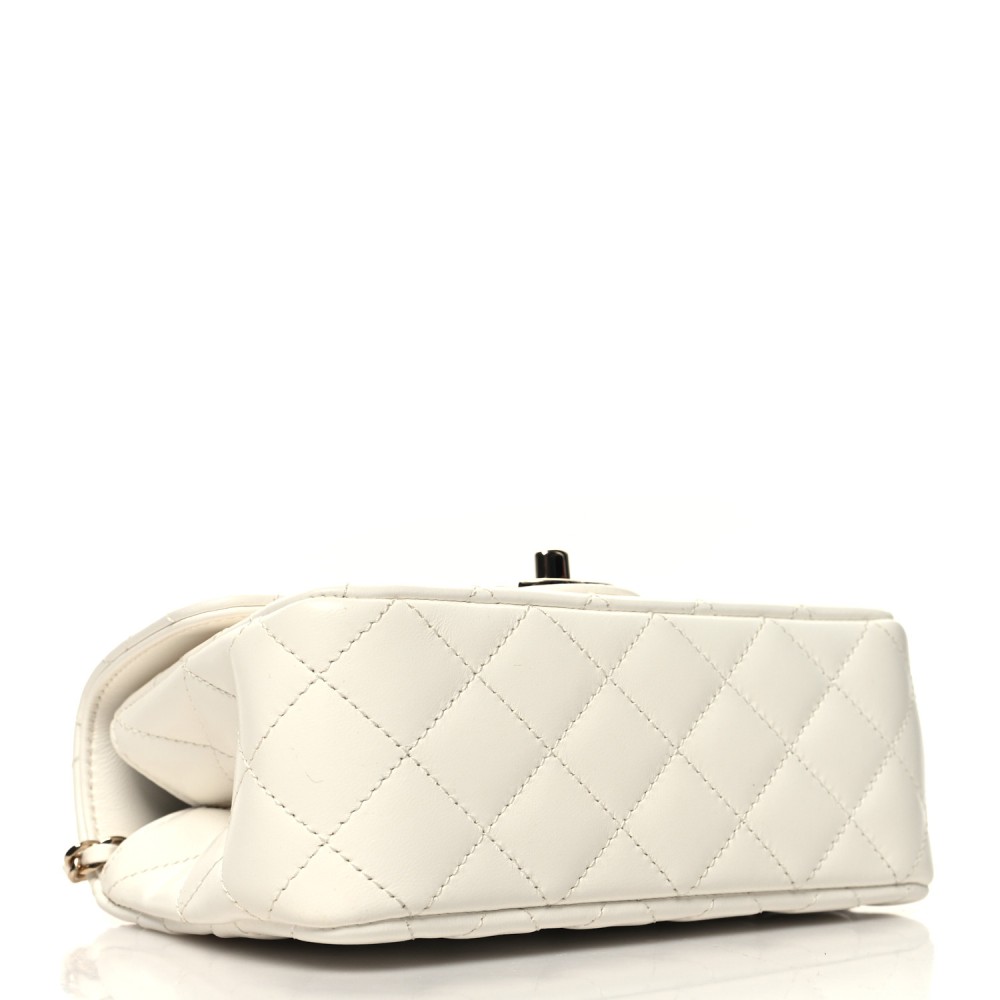 Lambskin Quilted Mini Crystal Top Handle Rectangular Flap White