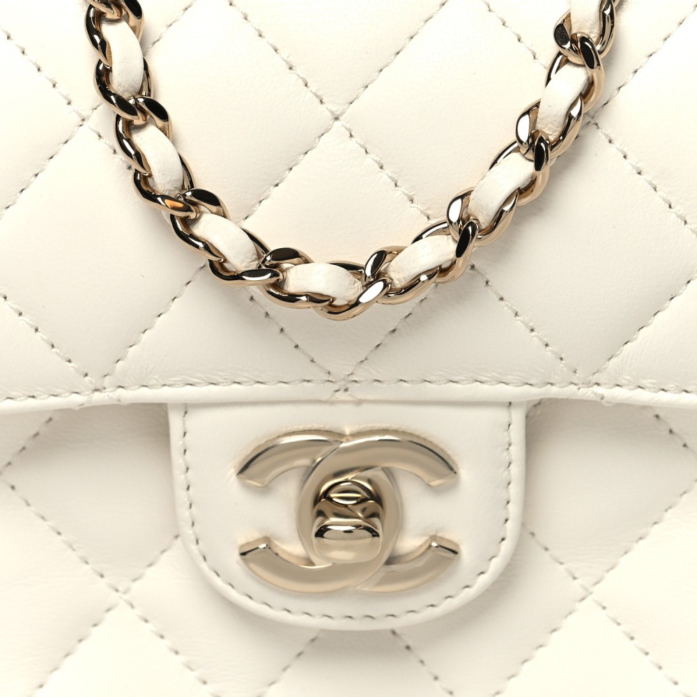 Lambskin Quilted Mini Crystal Top Handle Rectangular Flap White