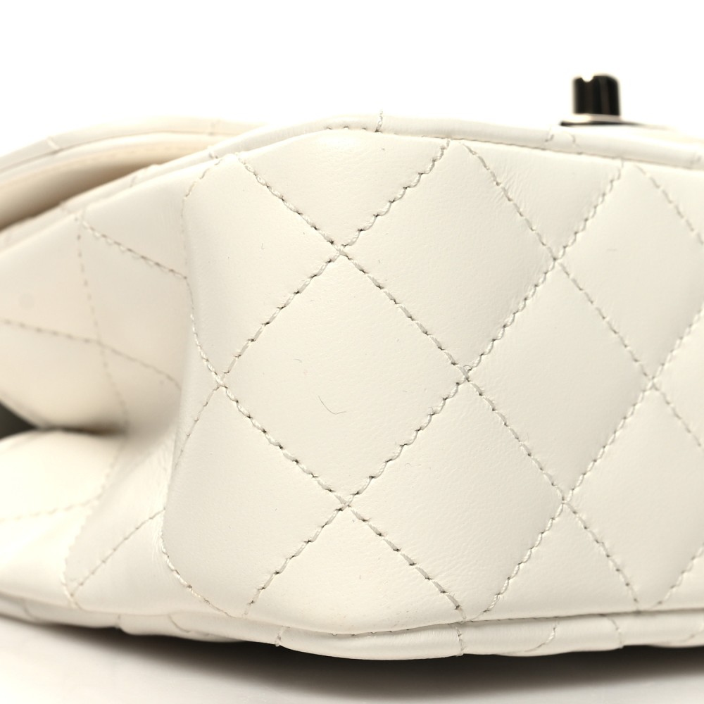 Lambskin Quilted Mini Crystal Top Handle Rectangular Flap White