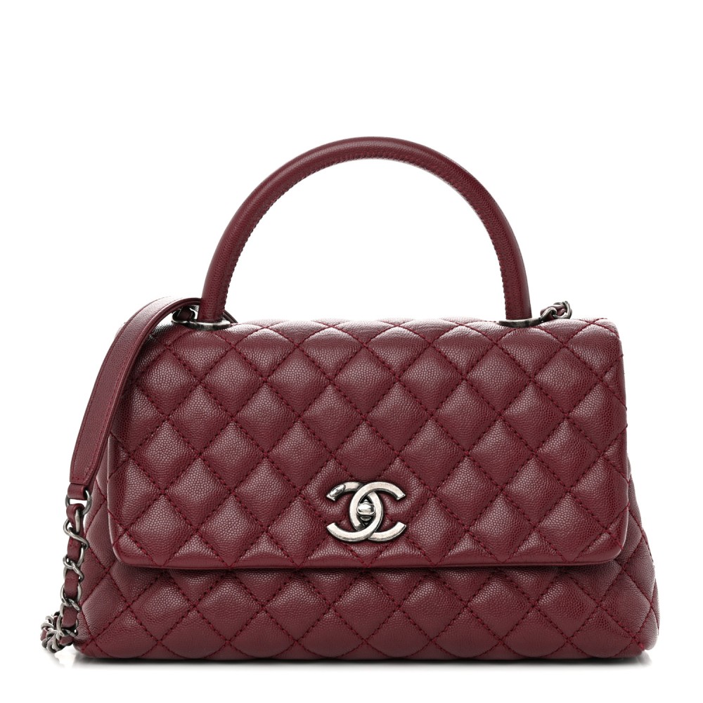 Caviar Quilted Small Coco Handle Flap Burgundy