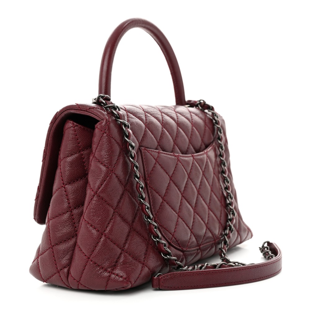 Caviar Quilted Small Coco Handle Flap Burgundy