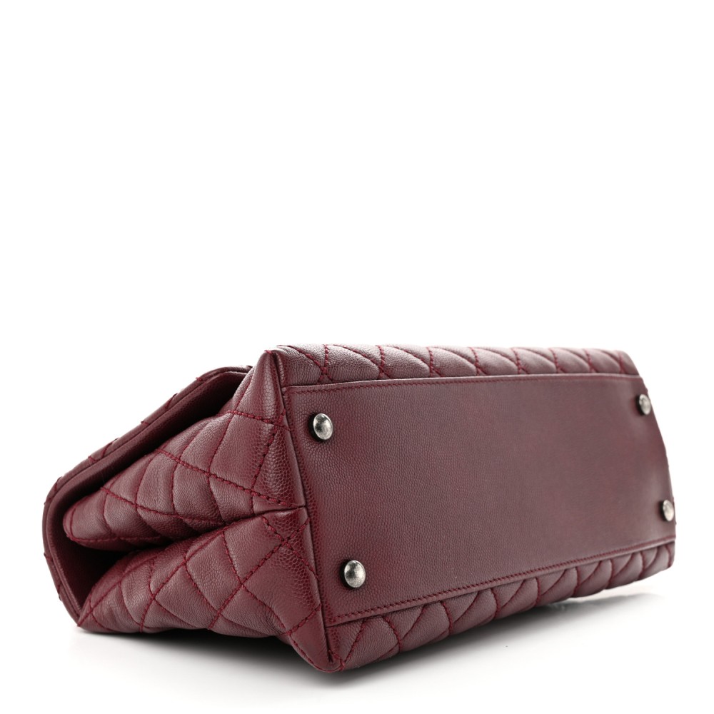 Caviar Quilted Small Coco Handle Flap Burgundy