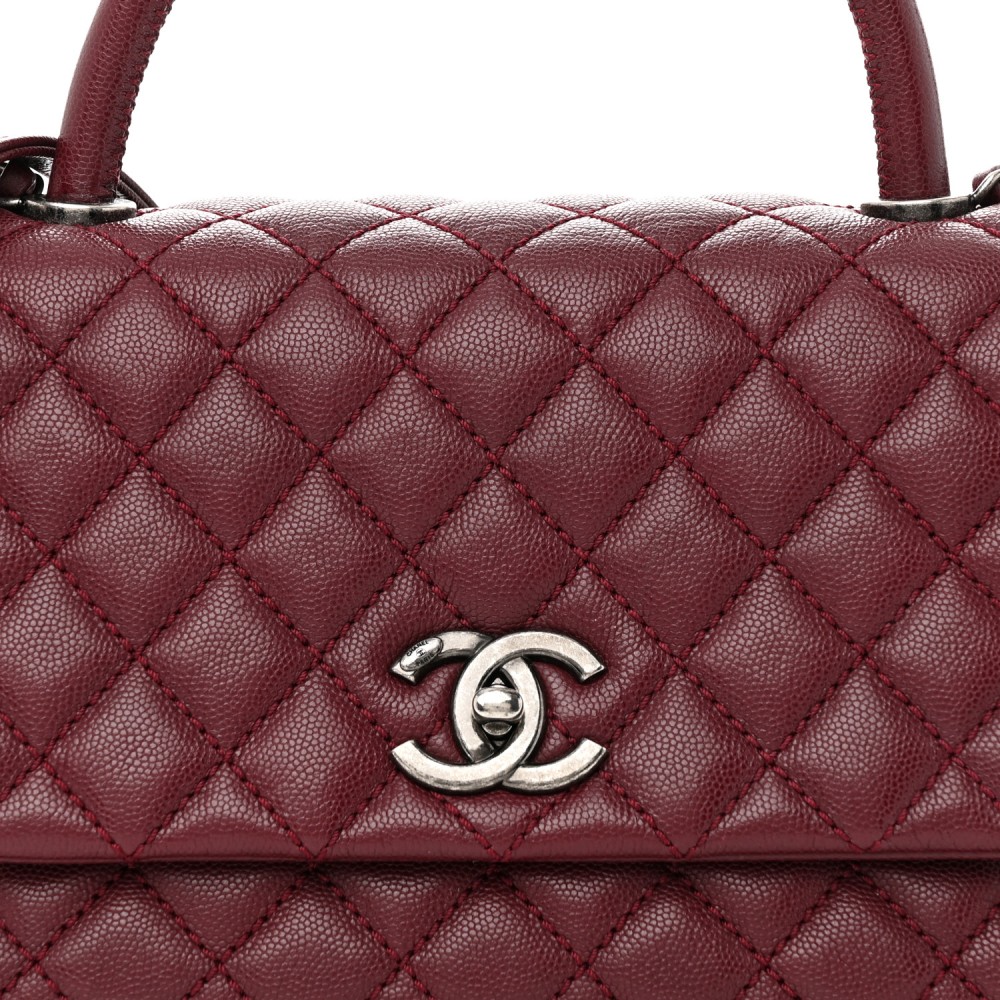 Caviar Quilted Small Coco Handle Flap Burgundy