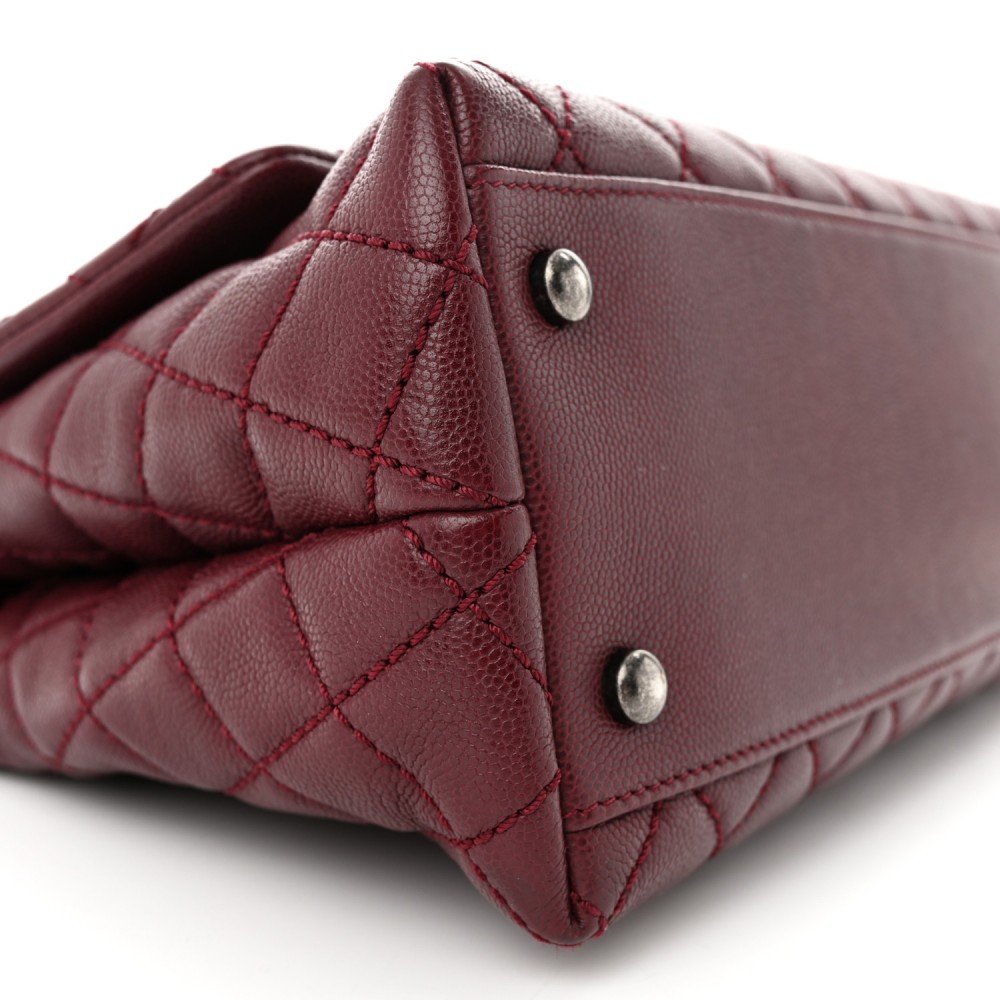 Caviar Quilted Small Coco Handle Flap Burgundy