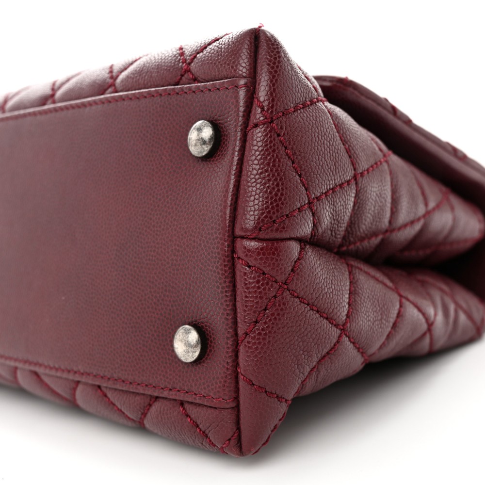 Caviar Quilted Small Coco Handle Flap Burgundy