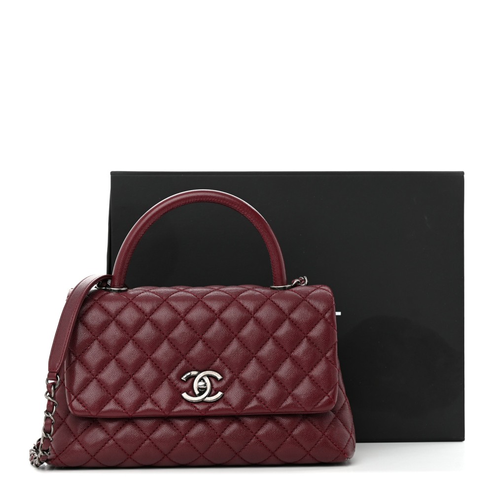 Caviar Quilted Small Coco Handle Flap Burgundy