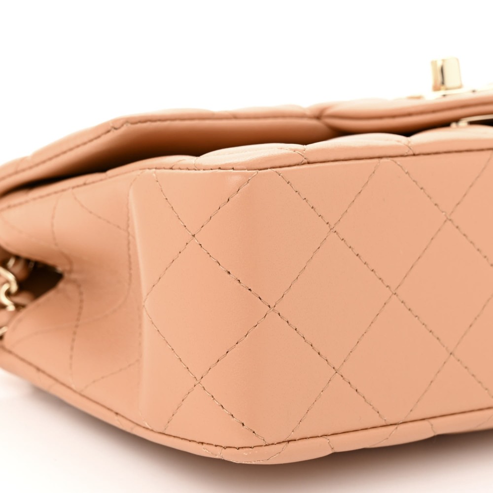 Lambskin Quilted Mini Top Handle Rectangular Flap Beige