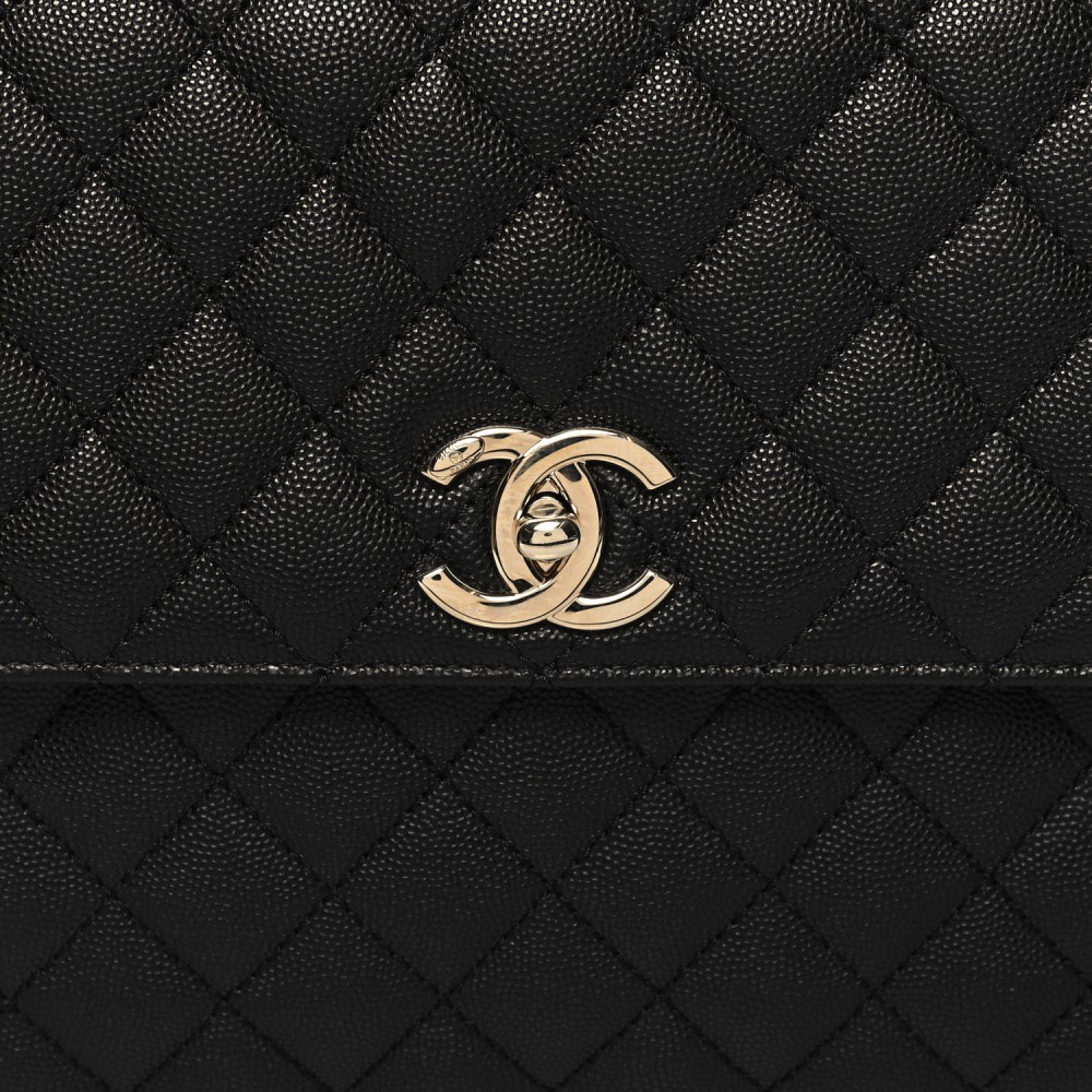 Caviar Lizard Quilted Medium Coco Handle Flap Black