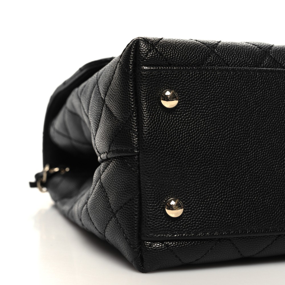 Caviar Lizard Quilted Medium Coco Handle Flap Black