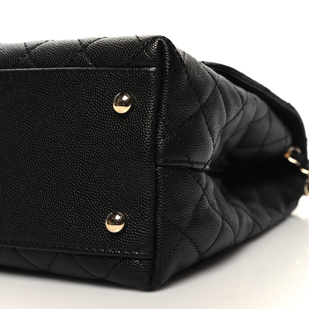 Caviar Lizard Quilted Medium Coco Handle Flap Black