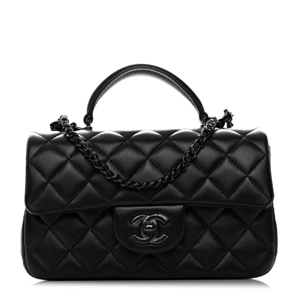 Lambskin Quilted Mini Top Handle Rectangular Flap So Black