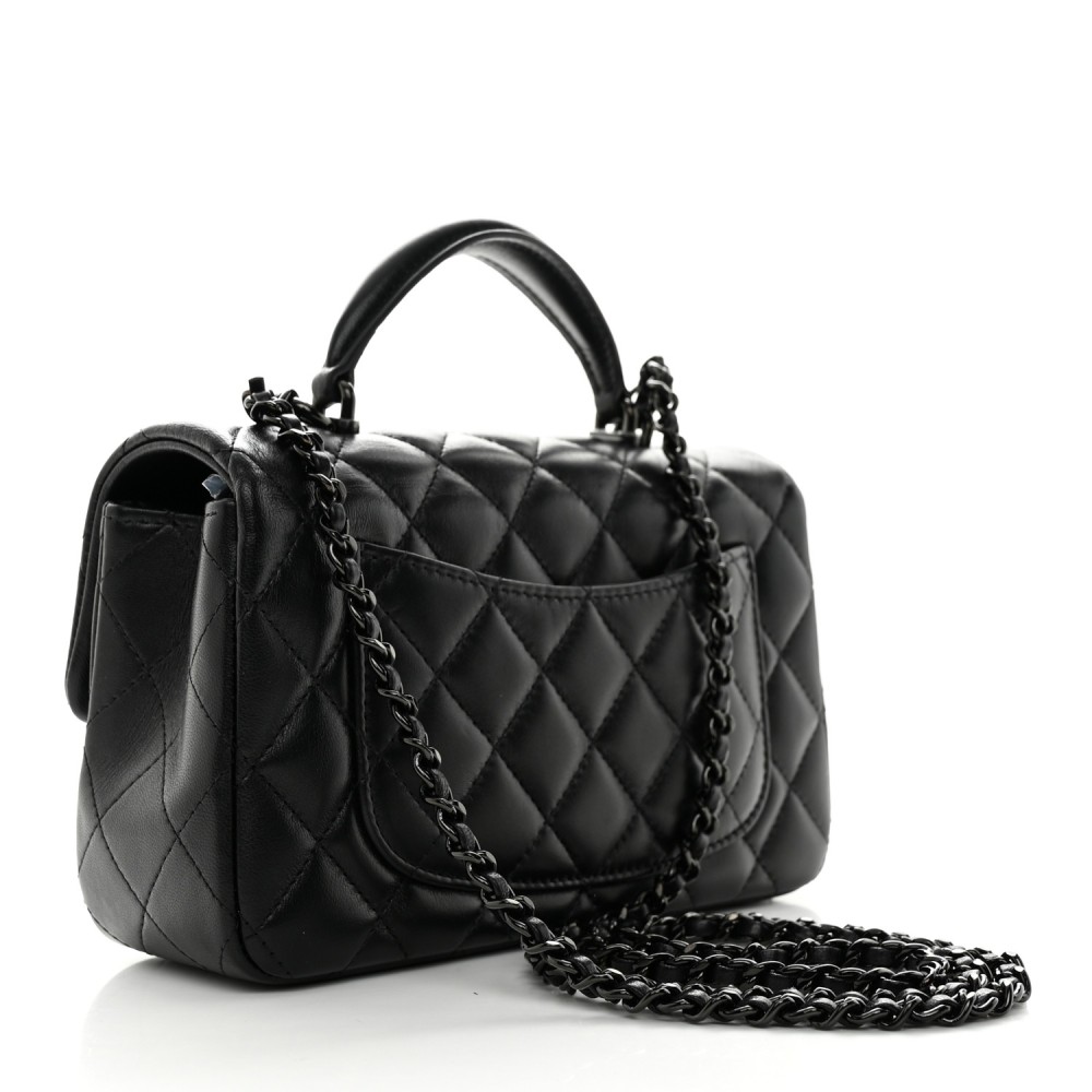 Lambskin Quilted Mini Top Handle Rectangular Flap So Black