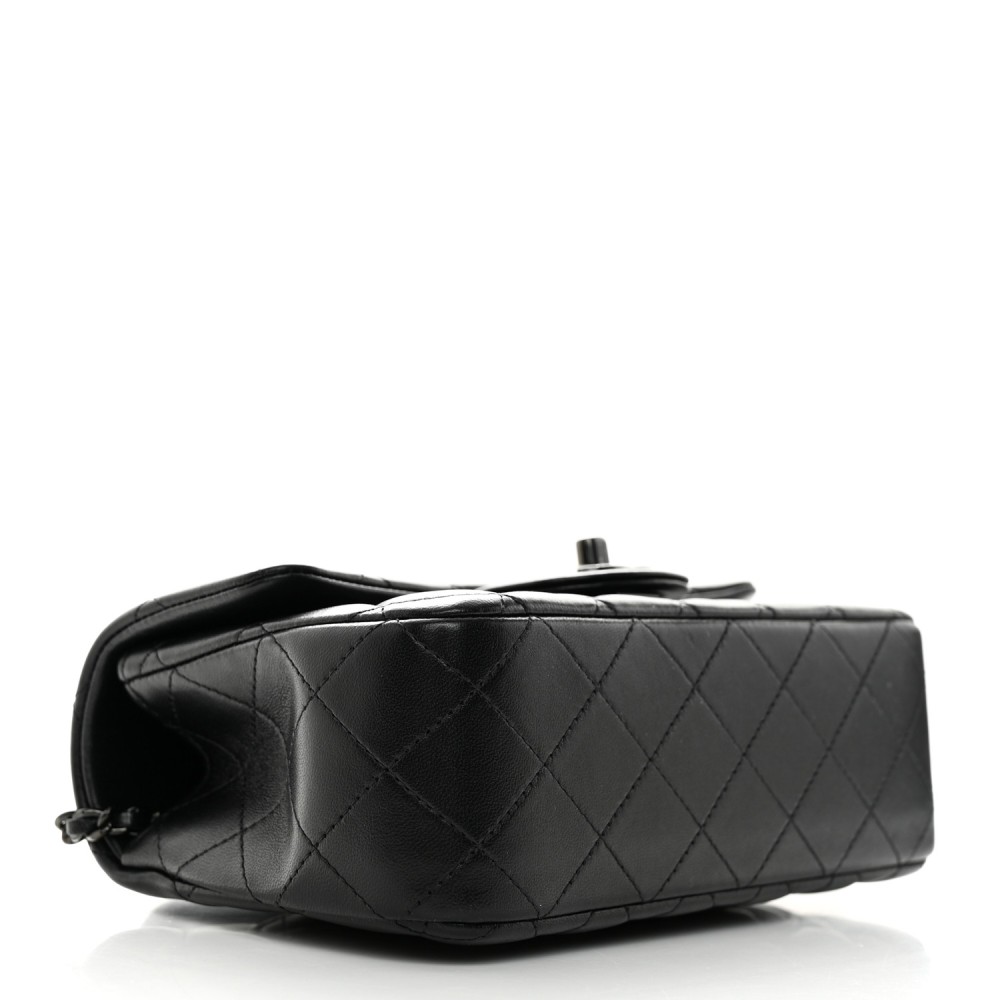 Lambskin Quilted Mini Top Handle Rectangular Flap So Black