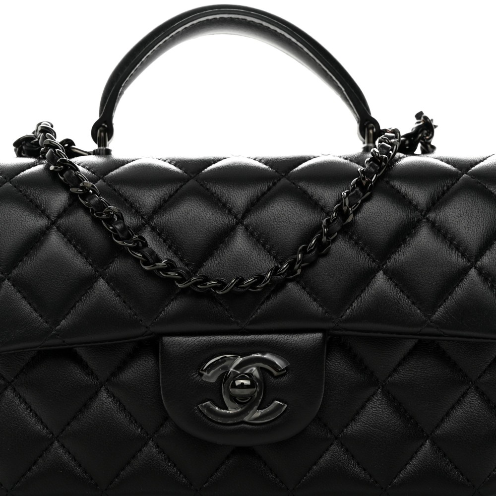 Lambskin Quilted Mini Top Handle Rectangular Flap So Black