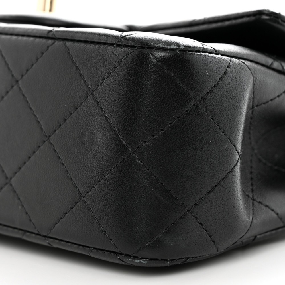 Lambskin Quilted Mini Top Handle Rectangular Flap Black