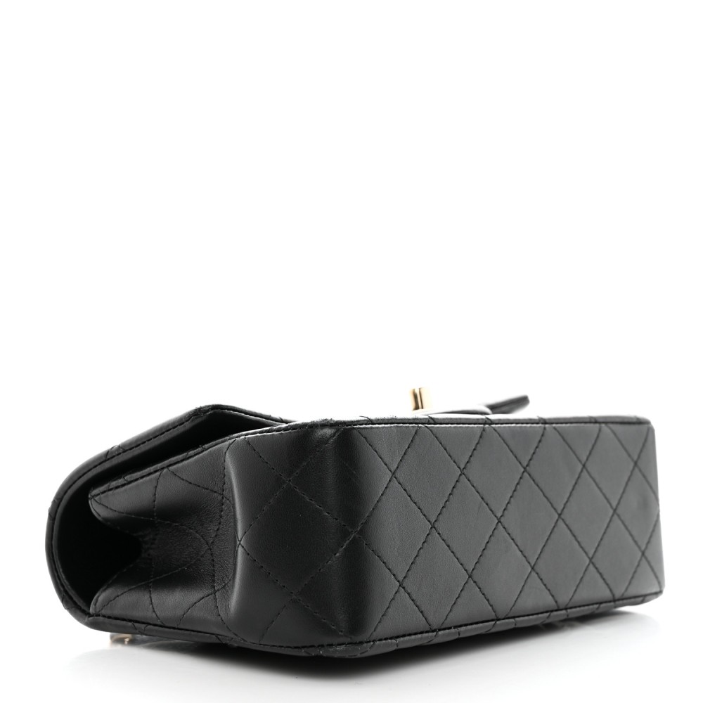 Lambskin Quilted Mini Top Handle Rectangular Flap Black