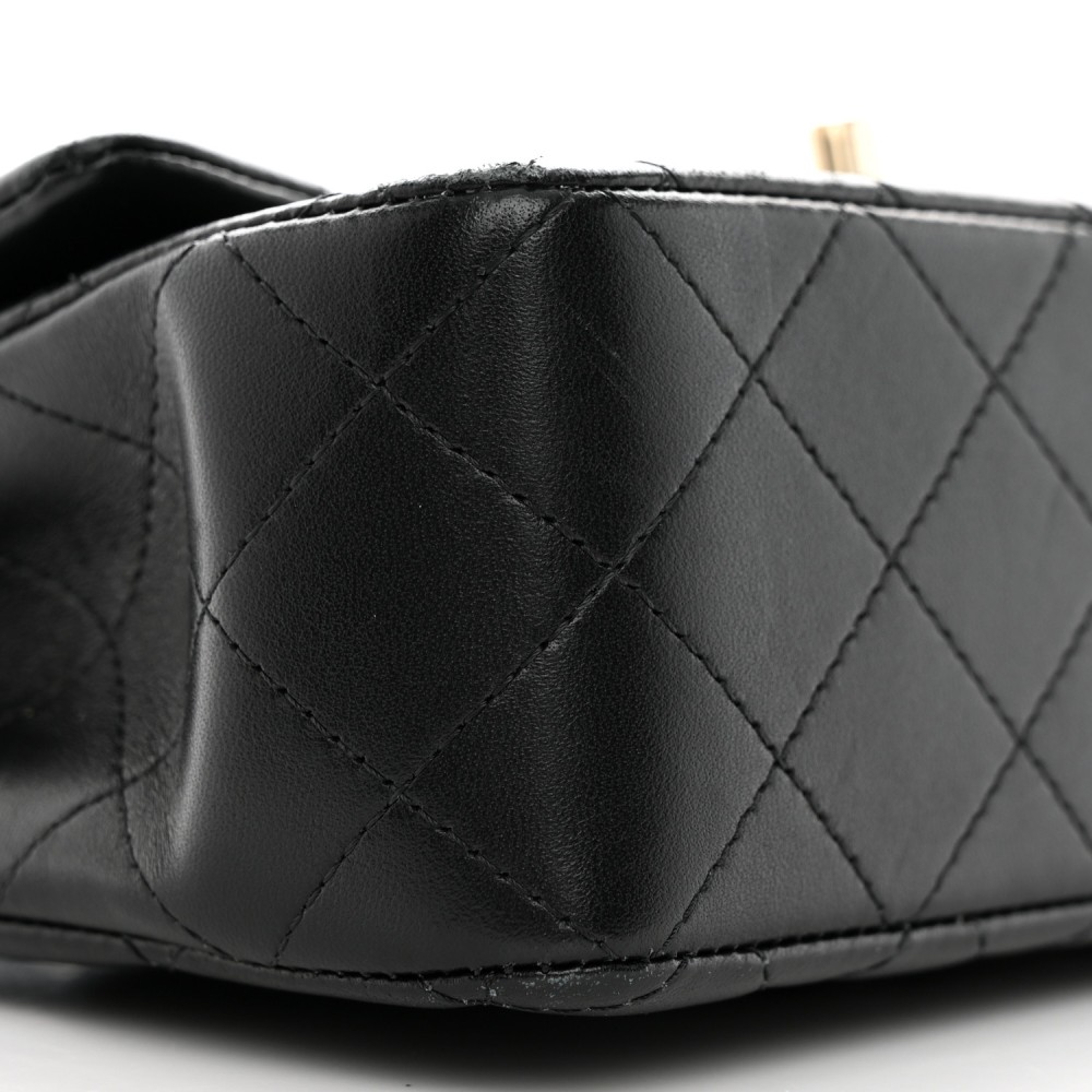 Lambskin Quilted Mini Top Handle Rectangular Flap Black