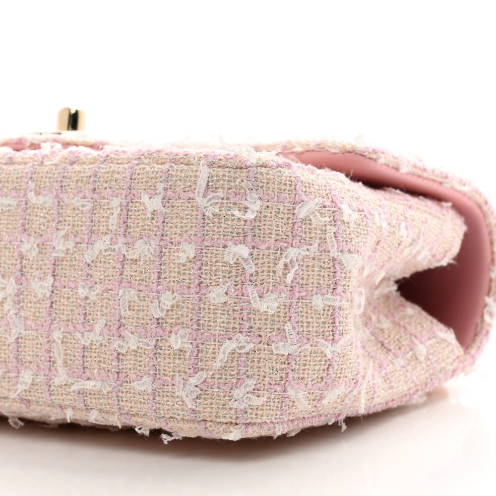 Tweed Quilted Mini Top Handle Rectangular Flap Light Pink