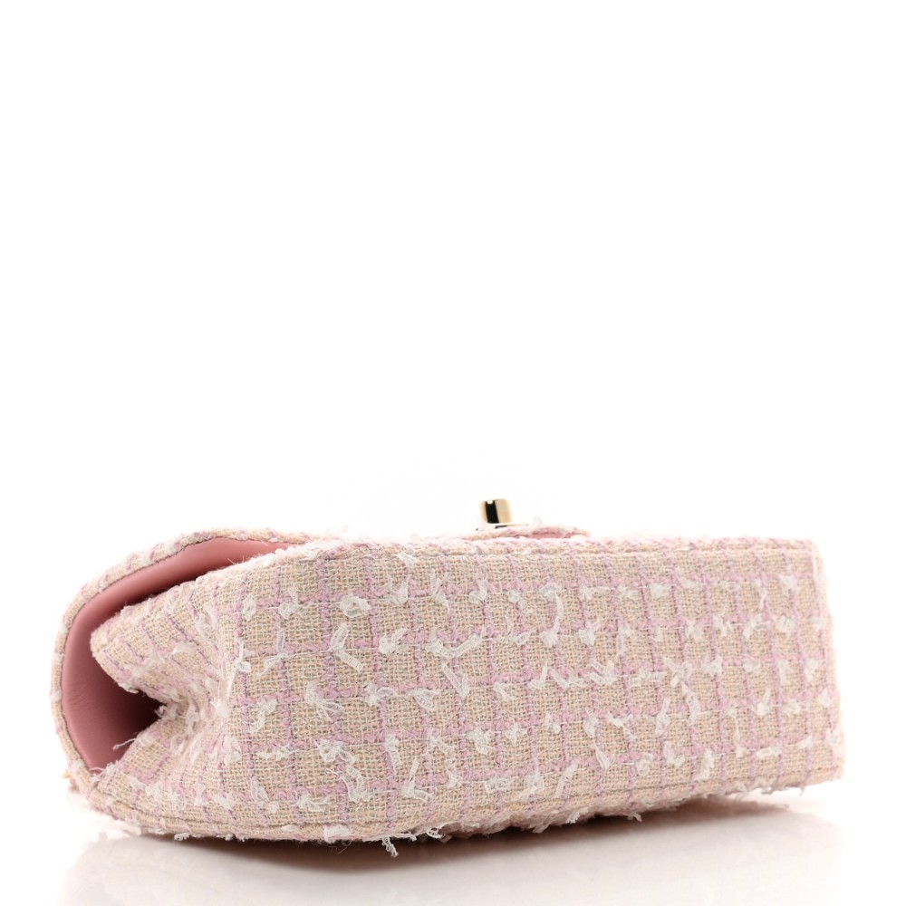 Tweed Quilted Mini Top Handle Rectangular Flap Light Pink