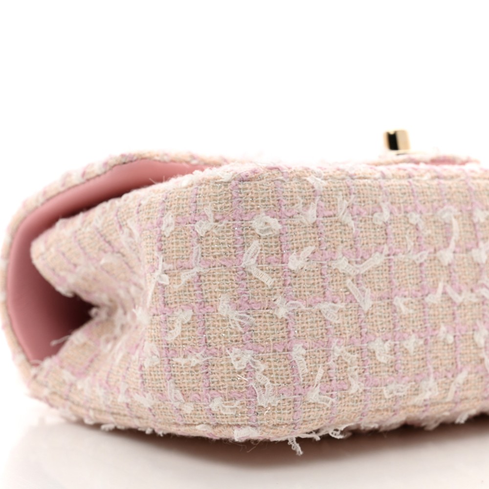 Tweed Quilted Mini Top Handle Rectangular Flap Light Pink